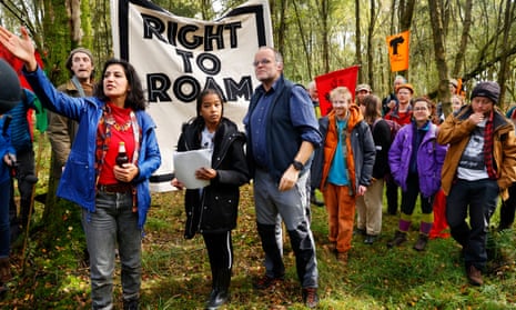 Walkers Nadia Shaikh, Shafag Elnour and Andy Wightman protest against England’s right to roam laws.