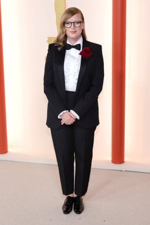 Film-maker Sarah Polley wearing a Saint Laurent tuxedo with ruffle sleeves