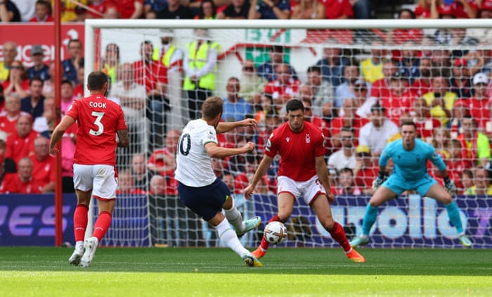 Harry Kane tucks away the first effort on goal. Tottenham lead.