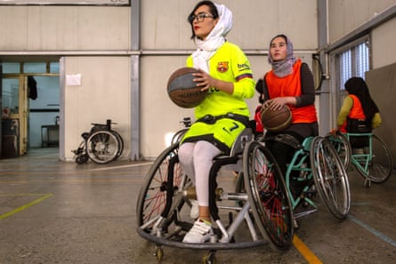 Nilofar Bayat, 24, coach of the Afghan women’s national wheelchair basketball team, during a training session on 7 February in Kabul, Afghanistan.