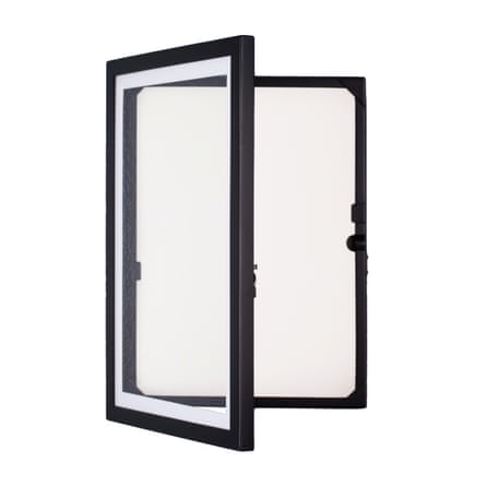 A black open multi-storage picture frame