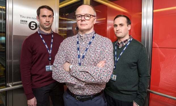 ‘Tony will be pleased’ ... Watkins as Simon Harwood in W1A with Max Olesker (left) and Ivan Gonzalez.