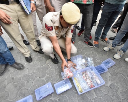 Delhi cybercrime police after busting a call centre syndicate operating from Jamtara in April 2023.