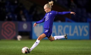 Chelsea’s Pernille Harder fires in the opener.
