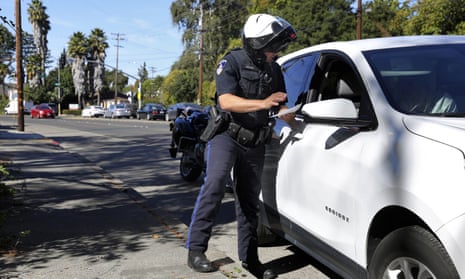 A police officer stops a driver in Santa Rosa, California, 10 October 2019. 