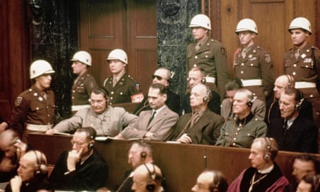 Hermann Goering and Rudolf Hess, both far left, at Nuremberg.