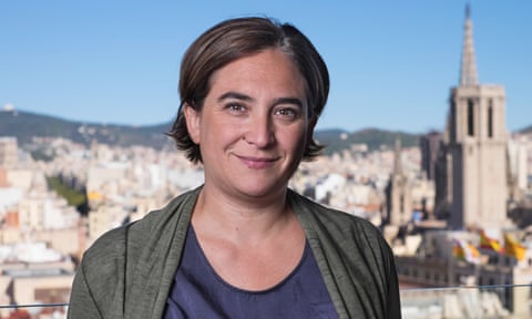 Mayor Ada Colau photographed on the roof of Barcelona Town Hall, overlooking the city, on the eve of her 100th day in office