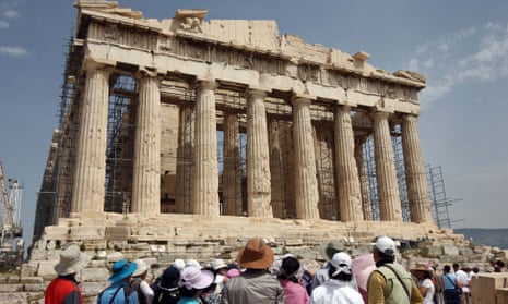 Tourists visiting the Acropolis, Athens, Greece