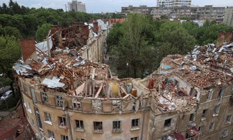A residential building hit by a Russian missile strike in Lviv.