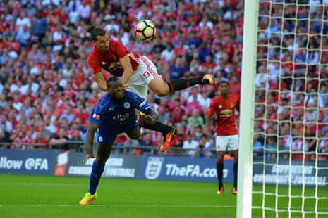 Ibrahimovic rises above Morgan to head in United’s second.