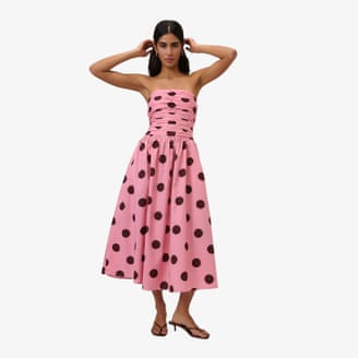 Nobody's Child Pink polka dot bandeau alice midi dress.