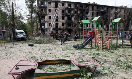A view of damage after missile hits residential building in Kryvyi Rih