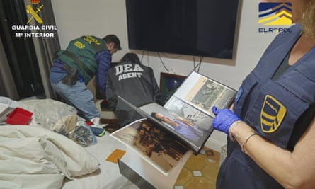 An undated photo released by Spain's Civil Guard shows an operation in cooperation with Europol that dismantled a European cocaine supercartel that was run from Dubai.  One of the arrested was the son of the director of the Kowloon Free Trade Zone.