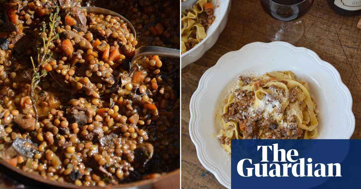 Rachel Roddy’s recipe for tagliatelle with lentil and mushroom ragu