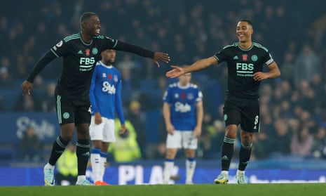 Boubakary Soumare congratulates Youri Tielemans after his spectacular goal.