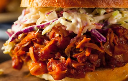A homemade pulled jackfruit barbecue sandwich.