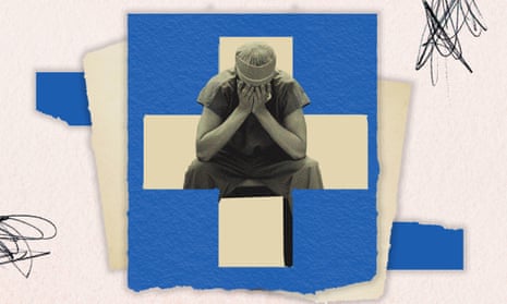 Illustration shows healthcare worker looking upset/stressed