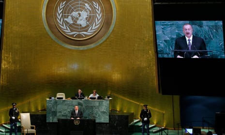 Azerbaijan’s president Ilham Aliyev addresses the UN in New York