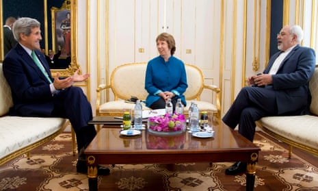 Ashton, centre, with US secretary of state John Kerry and Iranian foreign minister Javad Zarif at talks in Vienna in 2014.