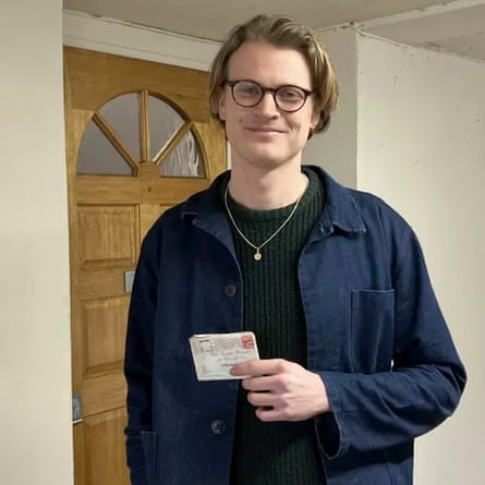 Finlay Glen with the letter outside his flat.