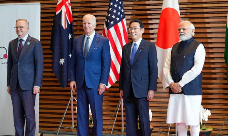 Anthony Albanese, Joe Biden, Fumio Kishida y Narendra Modi en la Oficina del Primer Ministro japonés.