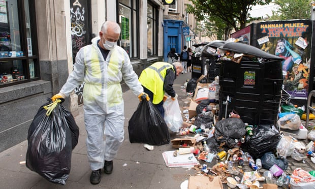 Waste workers clearing rubbish in Edinburgh on Monday