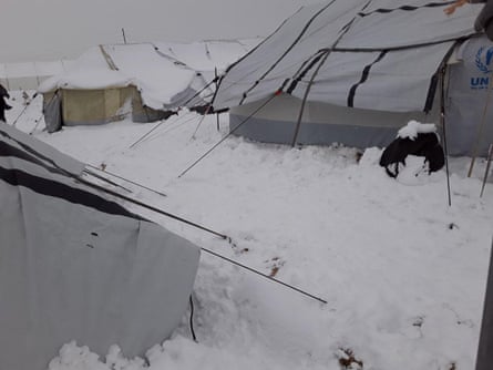 Snow blankets the al-Hawl camp in north-east Syria this month.