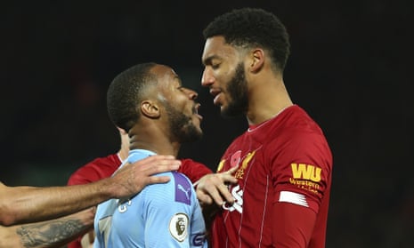 Raheem Sterling (left) and Joe Gomez of Liverpool squared up during Manchester City’s 3-1 defeat at Anfield.