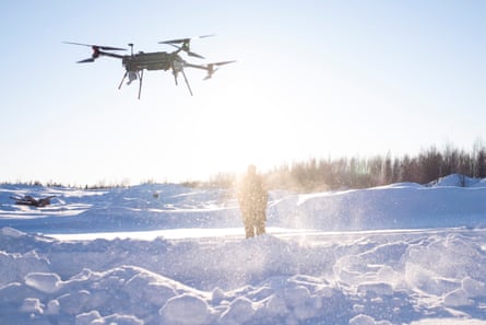a drone in a snow-covered landscape