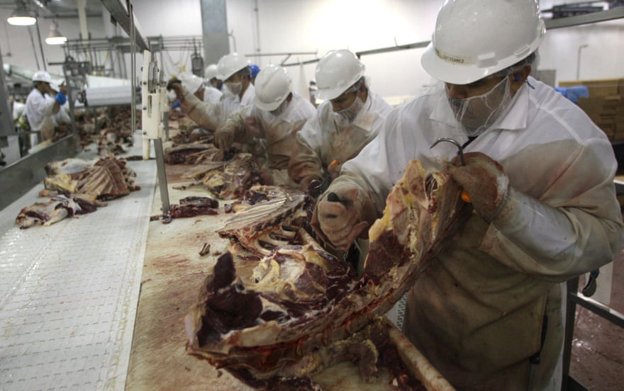 Workers are ‘bone chuck’, or remove bone from the chuck cut of beef, at a Cargill processing plant in Fresno, California, in 2010.