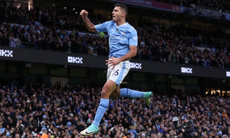 odri of Manchester City celebrates scoring the 1-0 goal during the English Premier League soccer match between Manchester City and Sheffield United