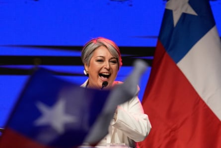 Presidential candidate Jeannette Jara addresses supporters after early results in the general elections in Santiago, Chile.