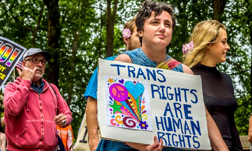 New Yorkers protest against discrimination towards the LGBT community in the aftermath of the decision to ban transgender people from serving in the US military, in July 2017.