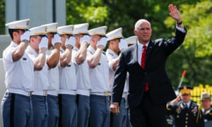 Mike Pence at West Point on Saturday. He said: ‘Donald Trump is the best friend the men and women of our armed forces will ever have.’