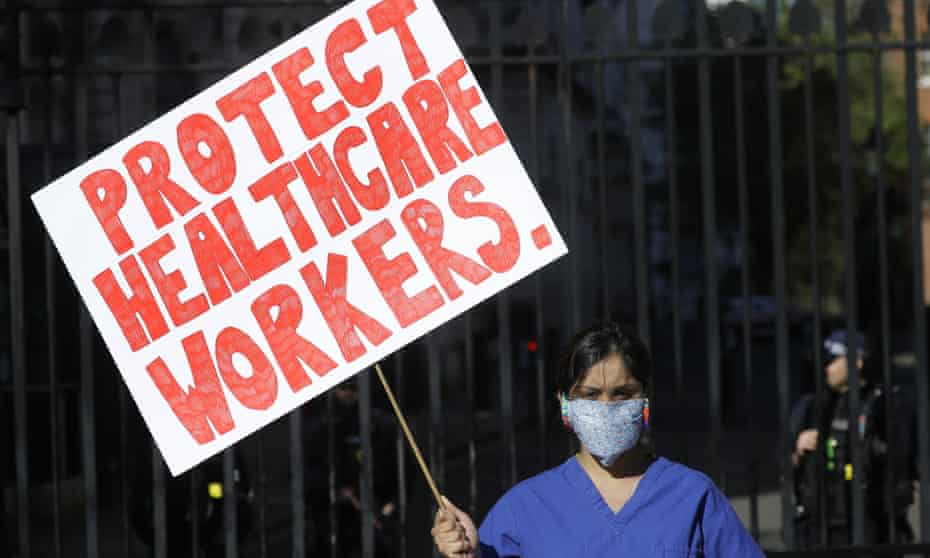 Dr Meenal Viz protesting about risks to NHS staff outside Downing Street on 19 April