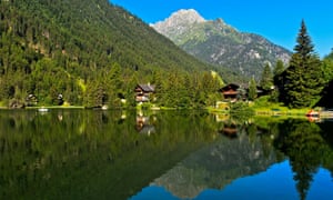 Mountain lake Lac de Champex with mirroring,