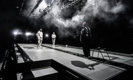 Paapa Essiedu (Tristan), Taylor Russell (Connie) and Michele Austin (Dr Lorna James) in The Effect at the National Theatre.