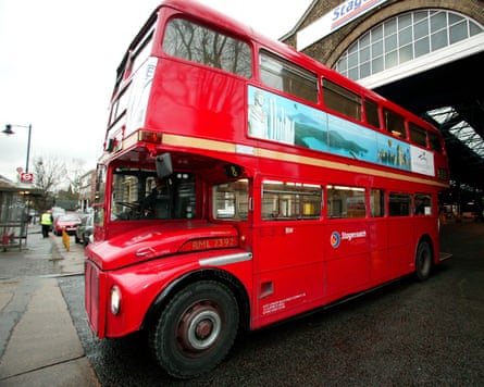 A traditional London red Routemaster bus.