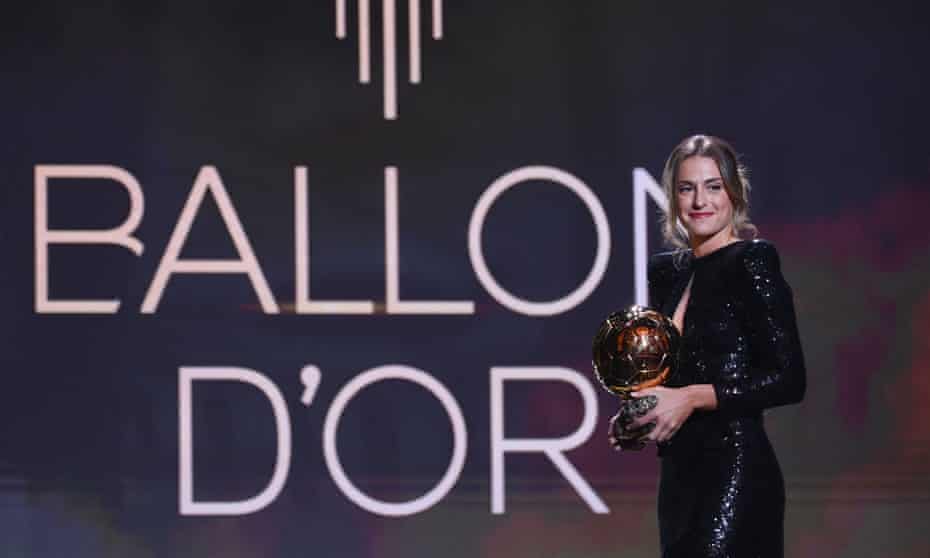 Barcelona’s Alexia Putellas with the Ballon d'Or in Paris on Monday.