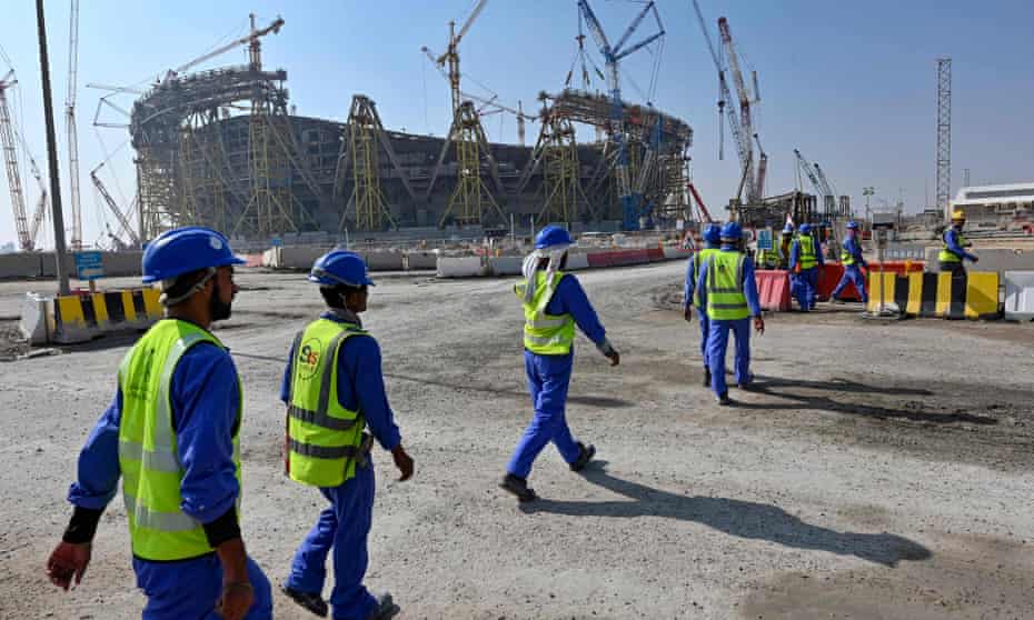 Construction workers at Qatar's Lusail Stadium