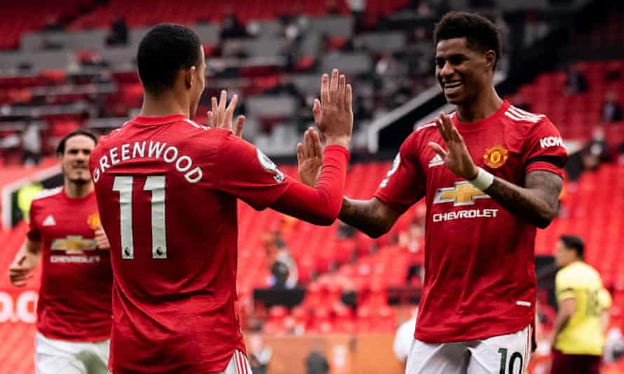 Marcus Rashford (right) is part of a devastating attacking unit for United that also offers goals from Mason Greenwood and Edinson Cavani.