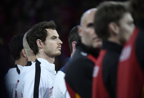 Andy Murray lines up ahead of the match.