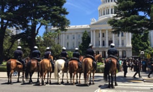 Sacramento mounted police officers at the June 2016 rally, which was organized by a neo-Nazi group.