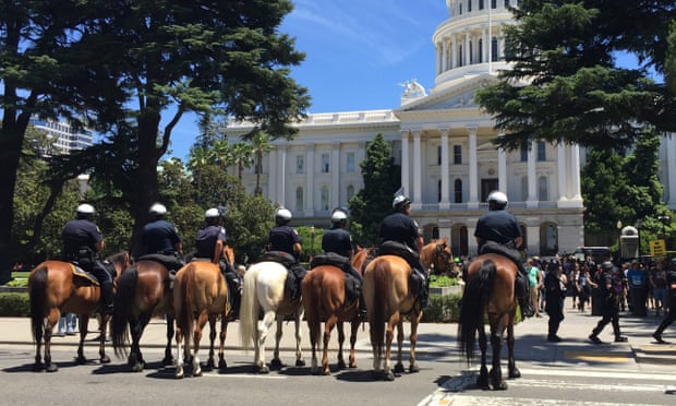 Sacramento mounted police officers at the June 2016 rally, which was organized by a neo-Nazi group.