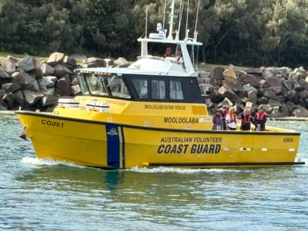 The QF6 Mooloolaba Coast Guard setting out to give a sailor’s farewell to Marie Jansen’s husband John.