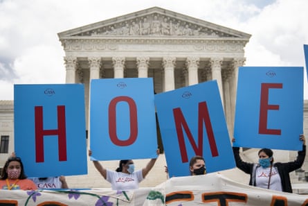 Daca recipients and supporters rally outside the US supreme court in June 2020.