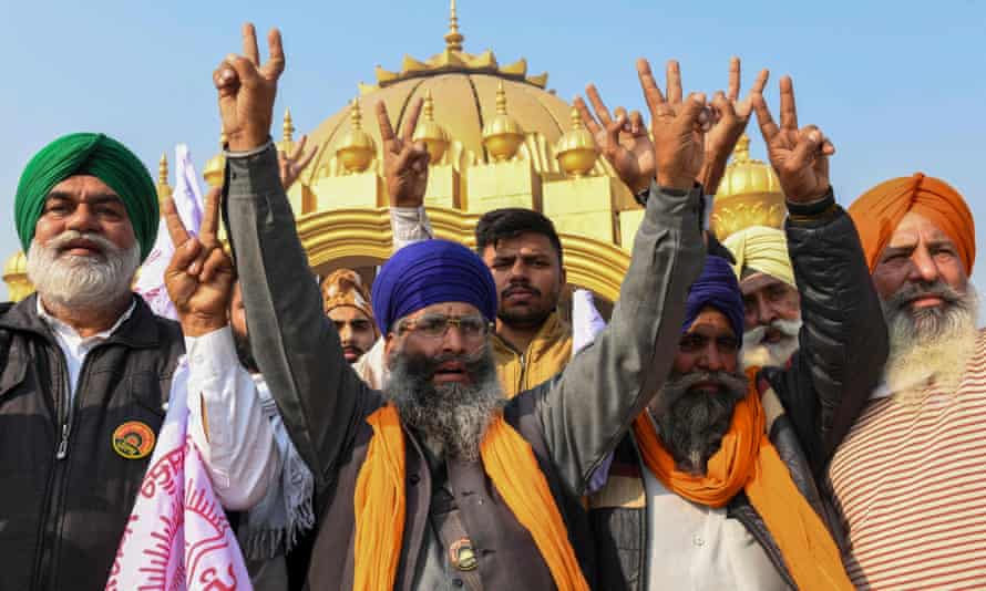 Farmers celebrate in Amritsar.