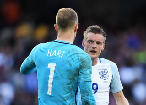 Hart speaks with Vardy after the whistle.
