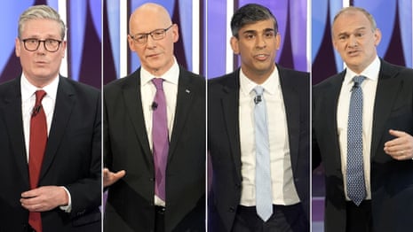 BBC Question Time election 2024 special with Sunak, Starmer, Swinney and Davey – video highlights