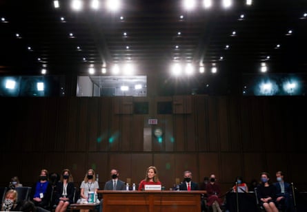Supreme court nominee Judge Amy Coney Barrett testifies during her confirmation hearing before the Senate judiciary committee.